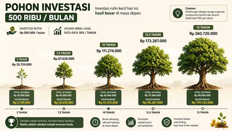 Simulasi Investasi 500 ribu Per bulan Dalam 5 10 Tahun